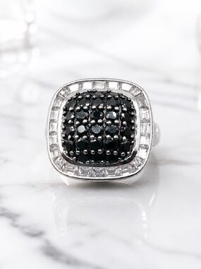 Size 9 Spinel 925 Sterling Silver Pavé Cushion Ring